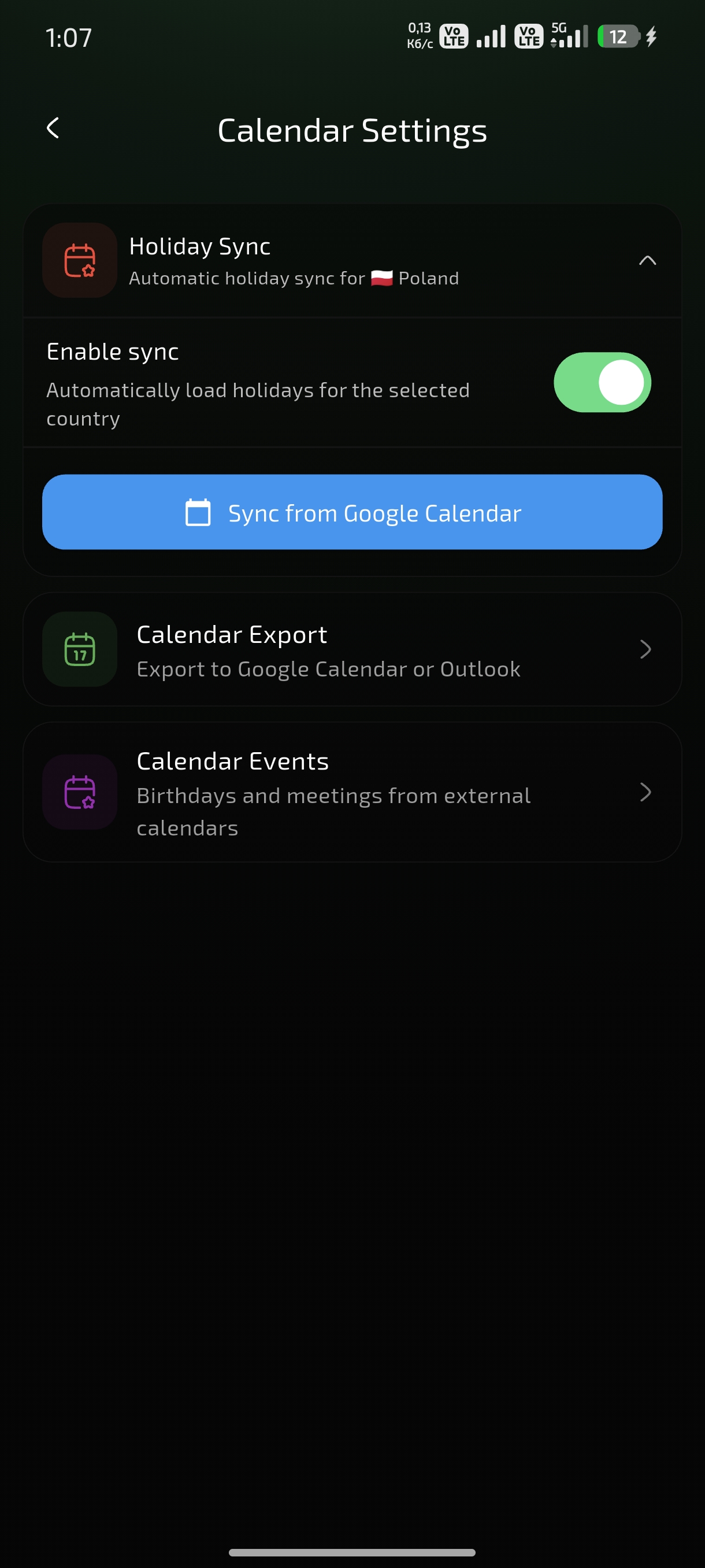 Calendar Settings